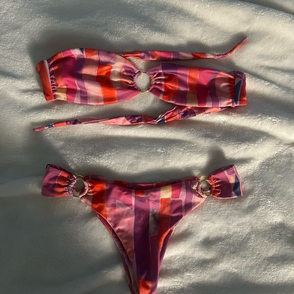REVOLVE Pink & Orange Striped Ring-Detail Bikini